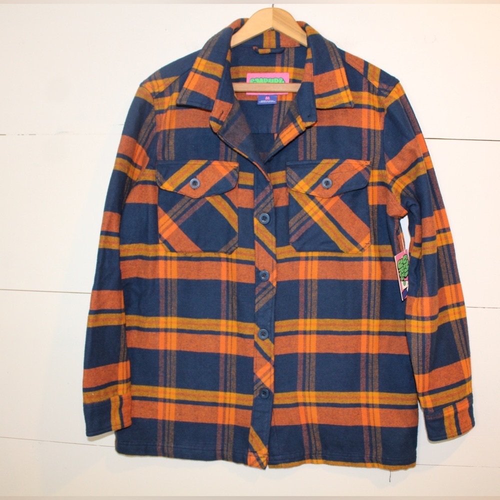 Empyre Jayden Blue & Rust Plaid Flannel Shirt Size Medium